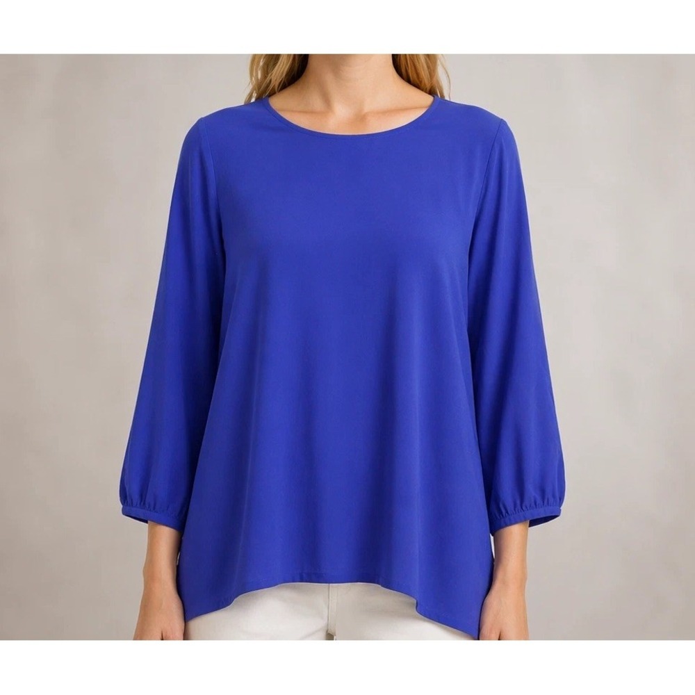 Eileen Fisher Flowy Blouse Relaxed Royal Blue Minimalist Chic Soft Top SZ PL